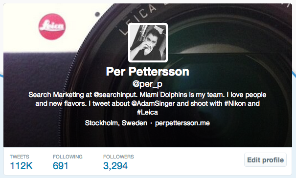 Twitter profil för Per Pettersson