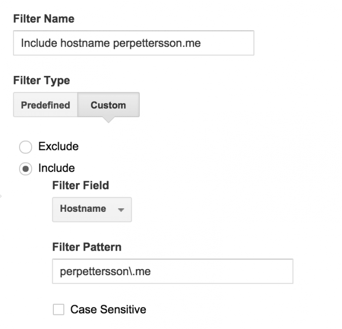 Filter hostname i Google Analytics