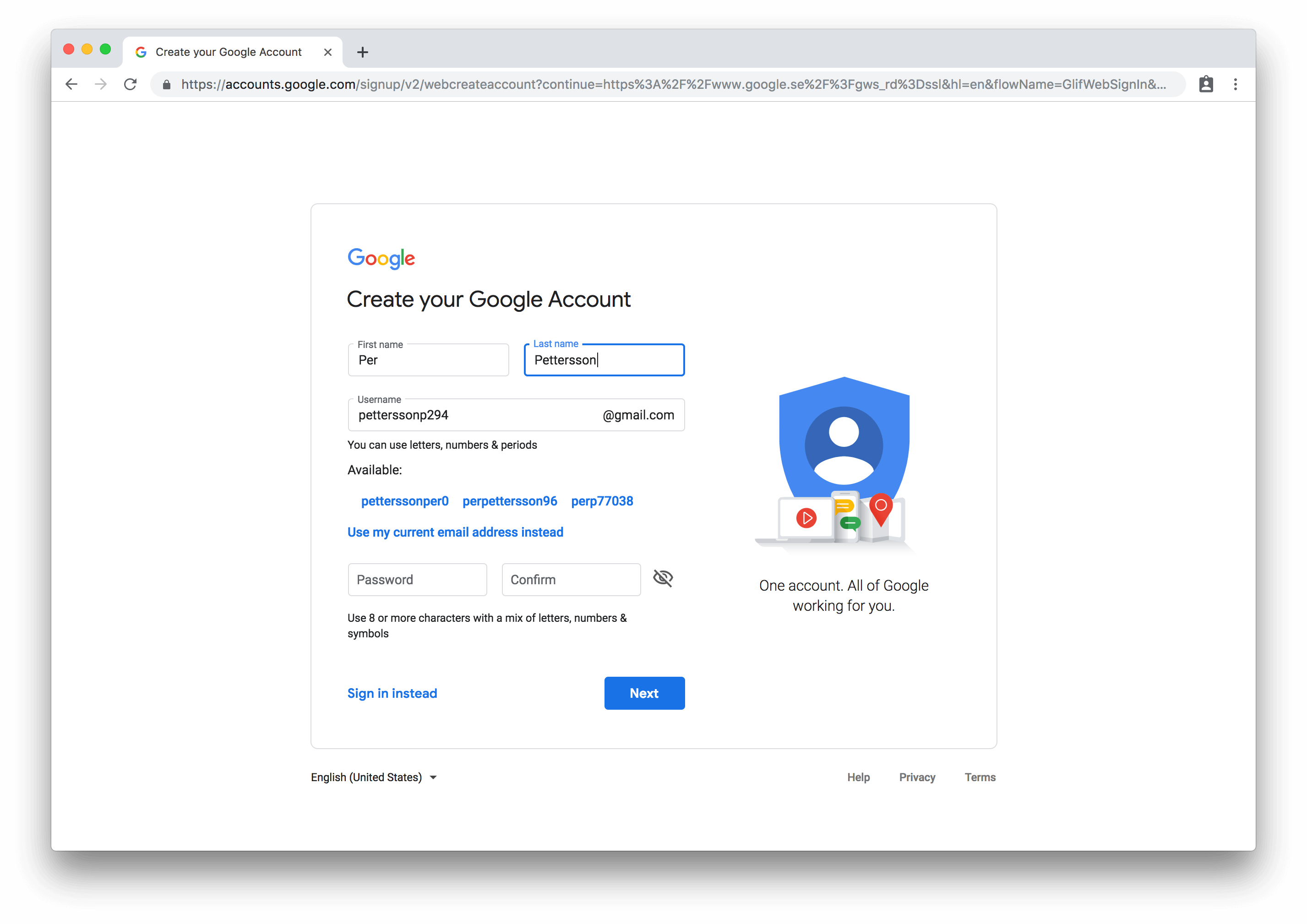 Skapa ett Google konto utan Gmail